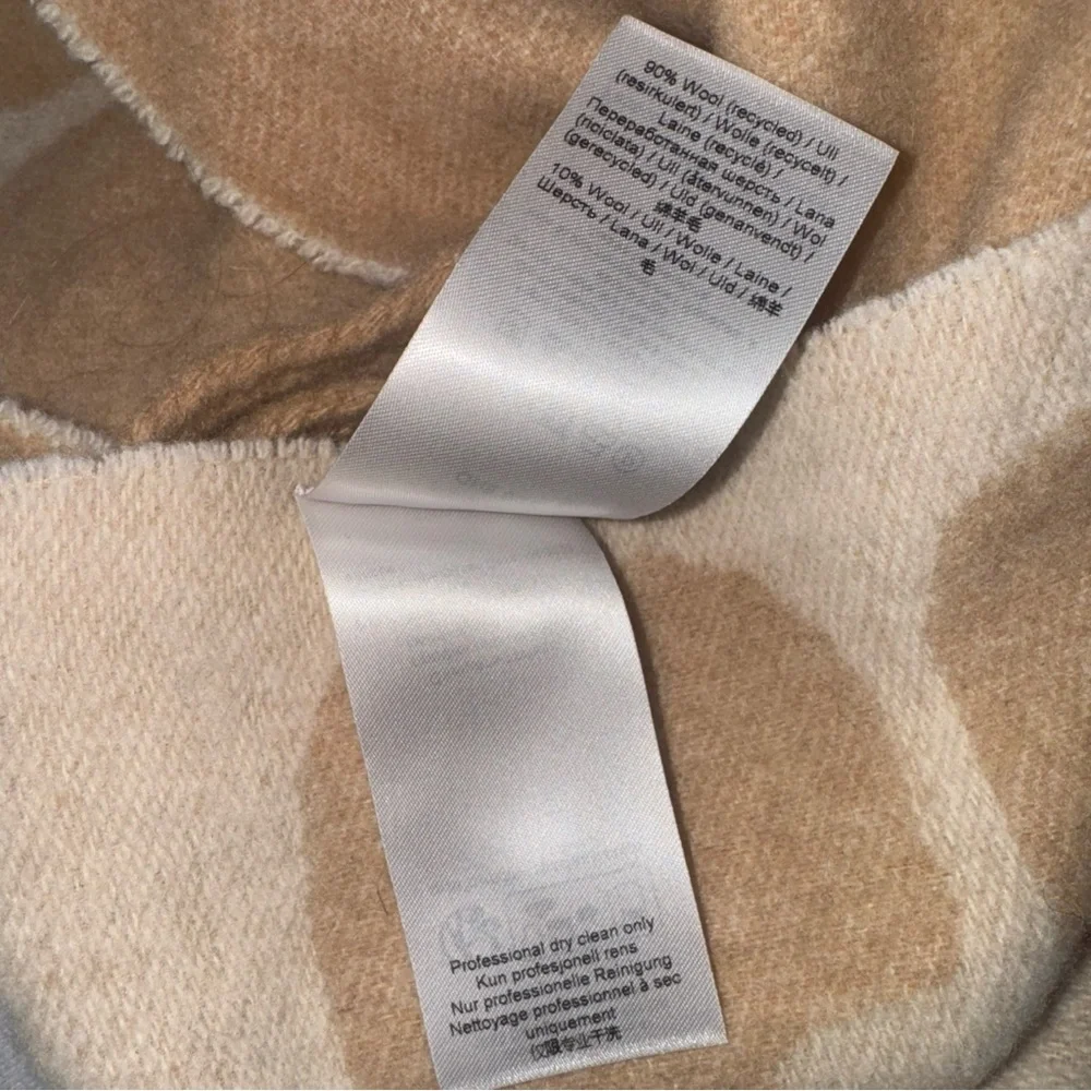 GANNI Wool Logo Scarf – Camel & Cream Neutral • Fringe • 100% Wool - Picture 5 of 6